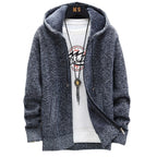 Herren nan gefütterte Strick-Kapuzensweatjacke mit Teddyfutter, durchgehendem Reißverschluss und Kängurutaschen R&B