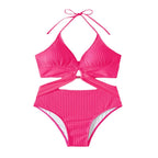Damen Einteiler Badeanzug mit modernem Cut-Out-Design und raffinierter Rippstruktur R&B