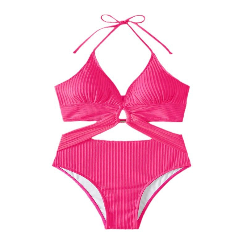 Damen Einteiler Badeanzug mit modernem Cut-Out-Design und raffinierter Rippstruktur R&B