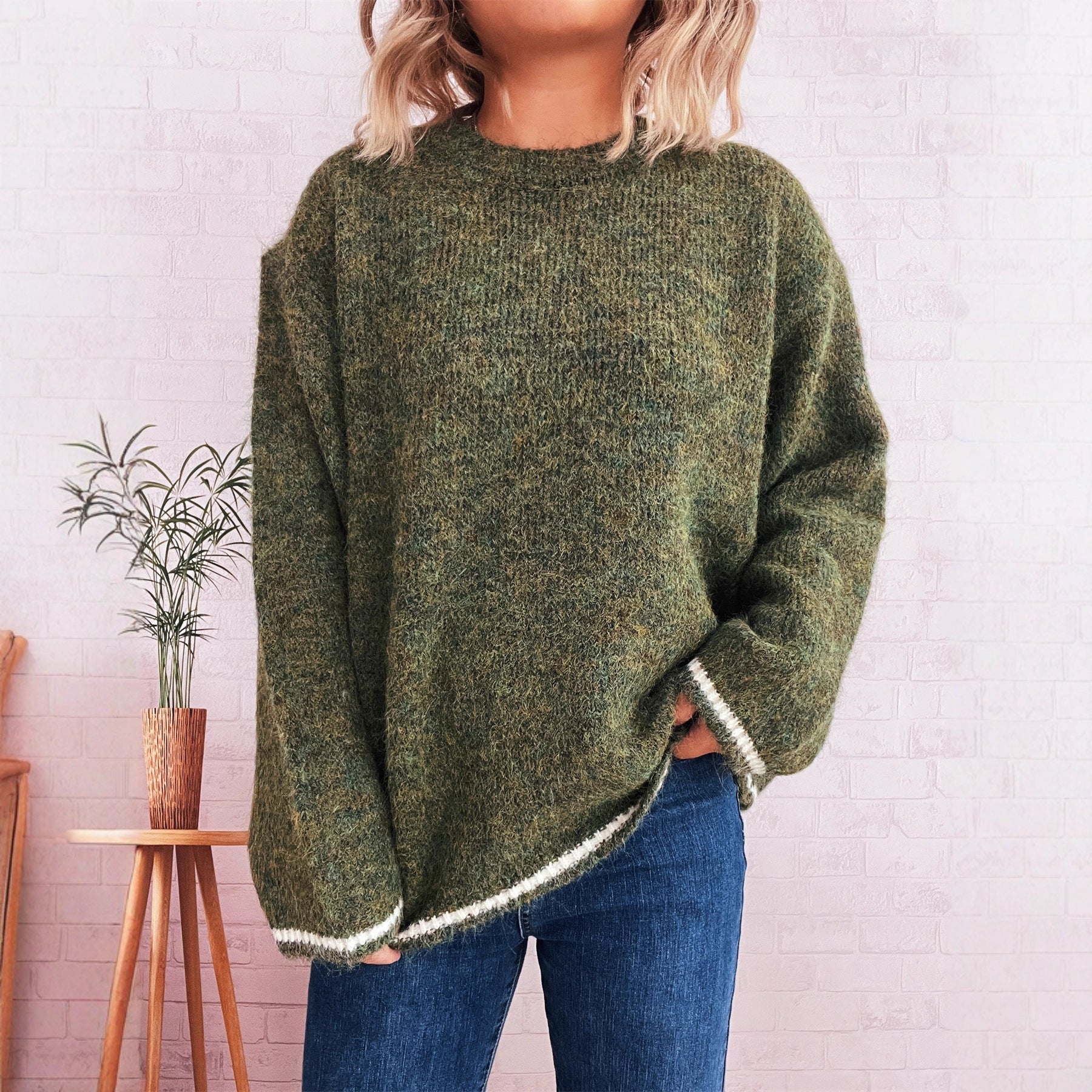 Damen lässiger Wohlfühlpullover mit blockfarbenem Design R&B