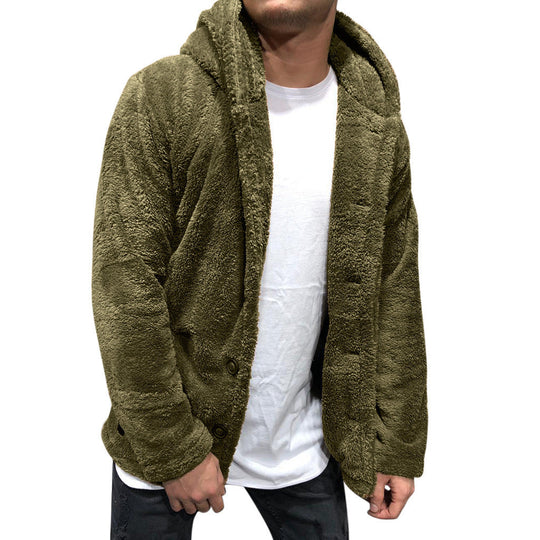 R&B | Jacke mit Kapuze aus Plüschfleece, lockere Passform, Knopfleiste vorne