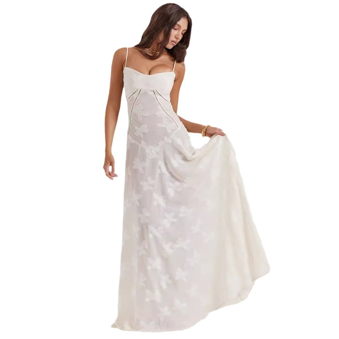 Damen nan fließendes Maxikleid mit Korsage-Oberteil und Spaghettiträgern R&B