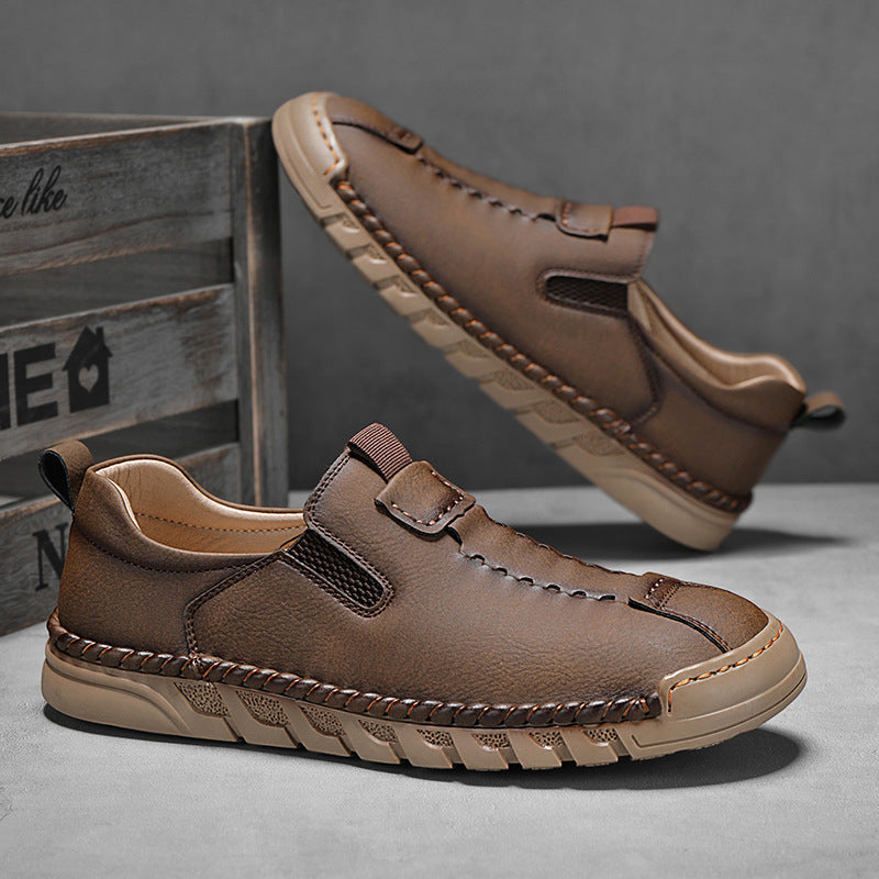 Herren Bequeme Leder Slip-On Schuhe mit elastischem Einschlupfdesign R&B