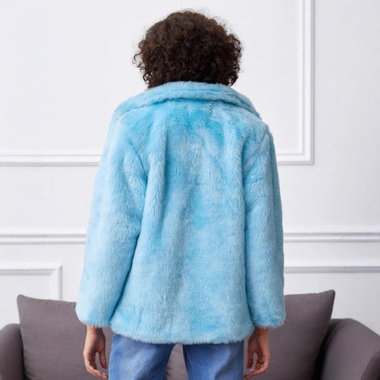 Damen Fluffige Kunstpelzjacke mit großzügigem Kragen und bequemen Ärmeln R&B