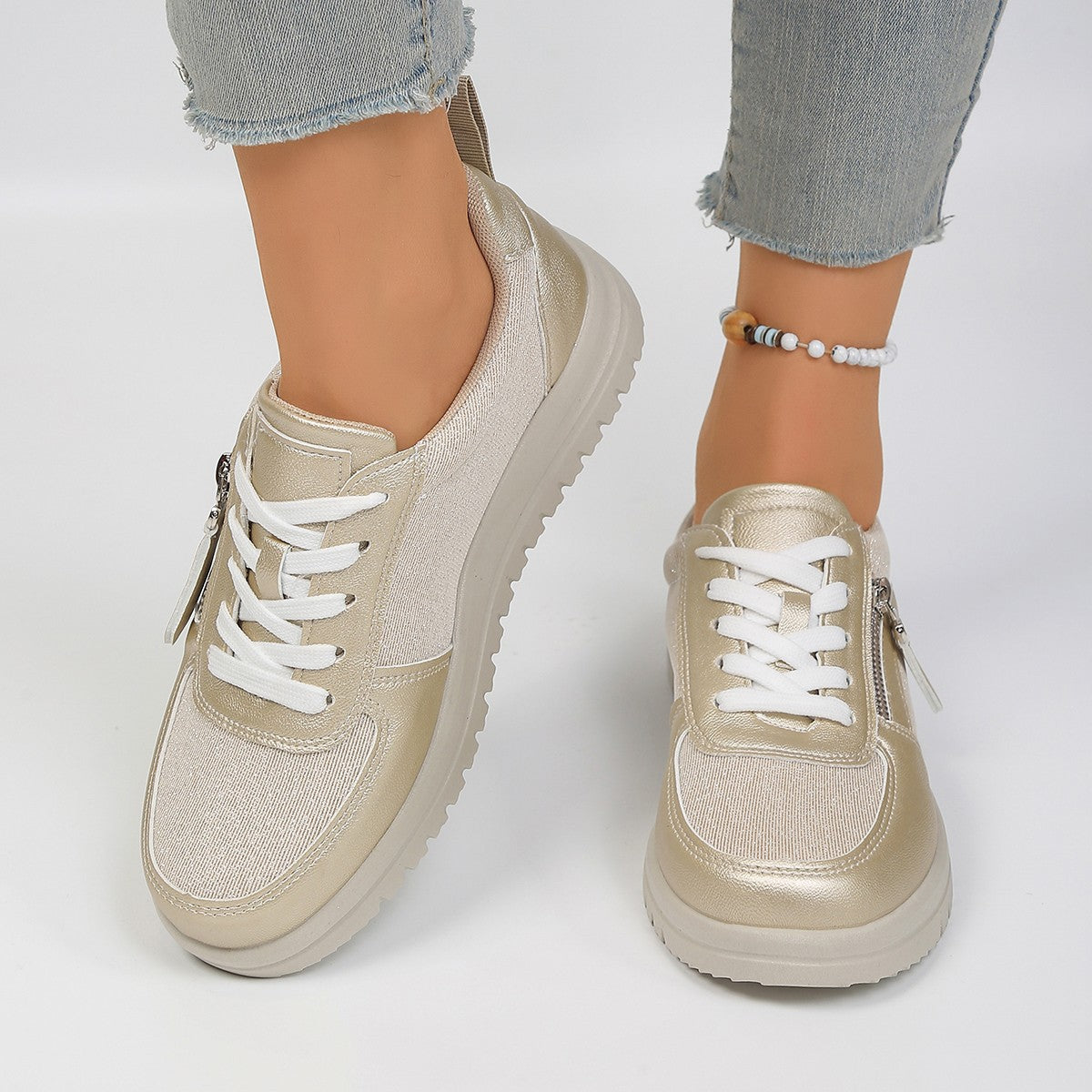 Damen Sneakers mit modischem Reißverschluss und bequemer Sohle R&B
