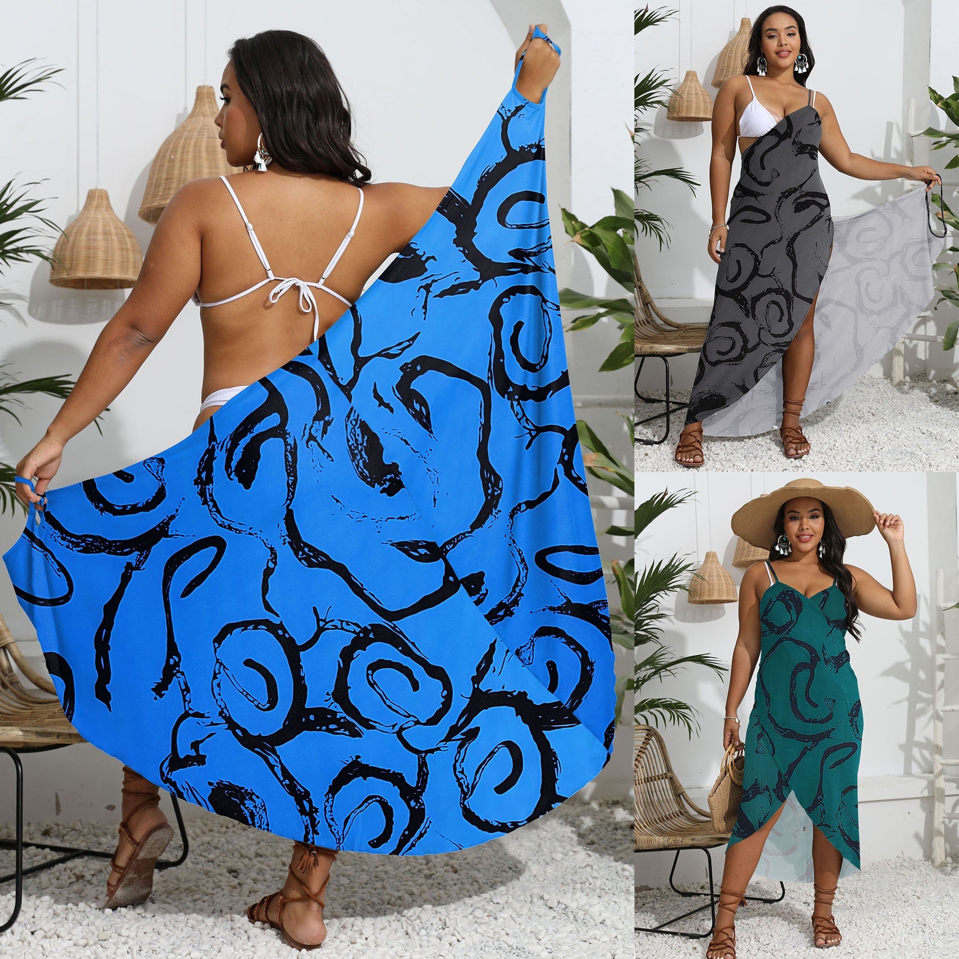 Damen eleganter Strandkaftan mit stylischem Muster R&B