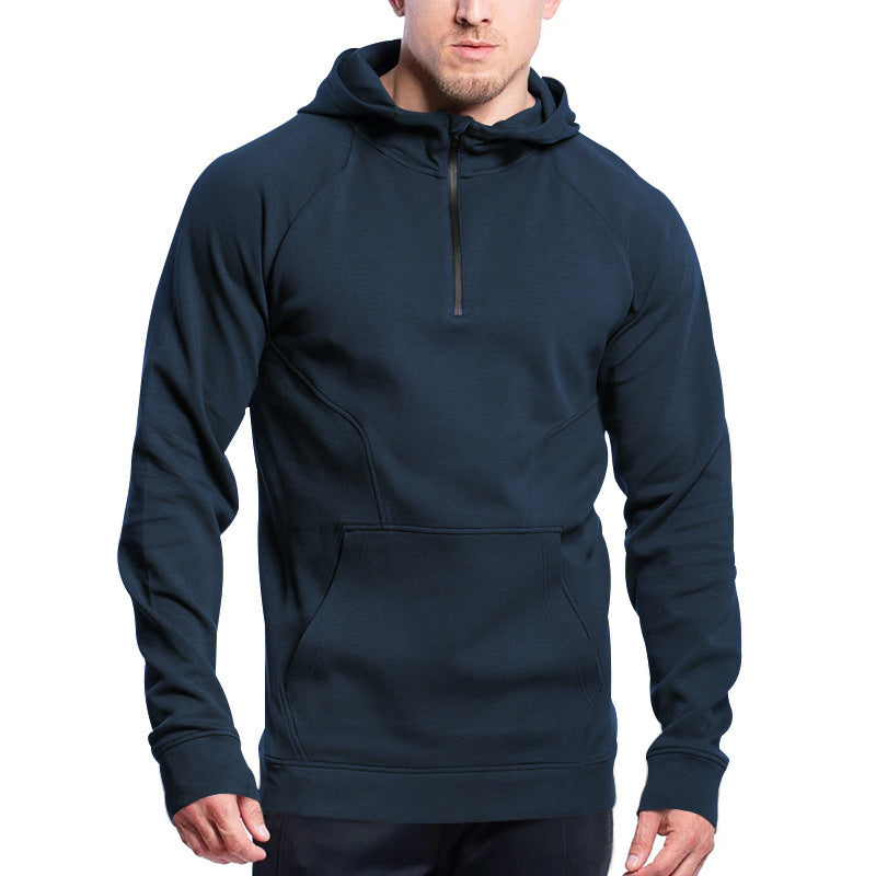 Herren Sportiver Hoodie mit halbem Reißverschluss und praktischer Kängurutasche R&B