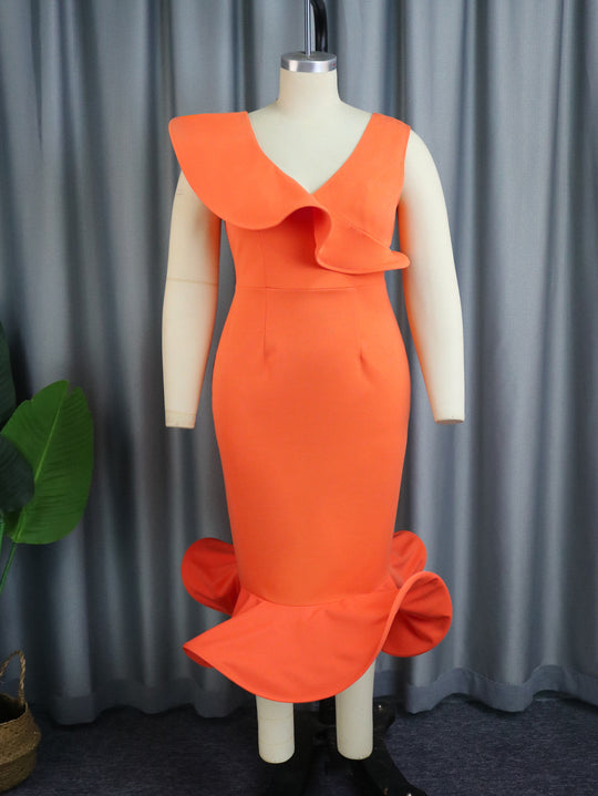 Damen Figurbetontes Kleid mit voluminösem Rüschenelement R&B