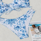 Damen Bikini-Set mit floralem Wickeldetail und hochgeschnittenem Slip R&B
