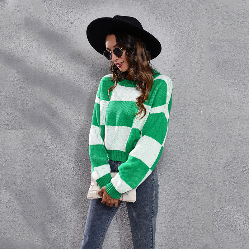 Damen Lässiger Pullover im modernen Karomuster R&B