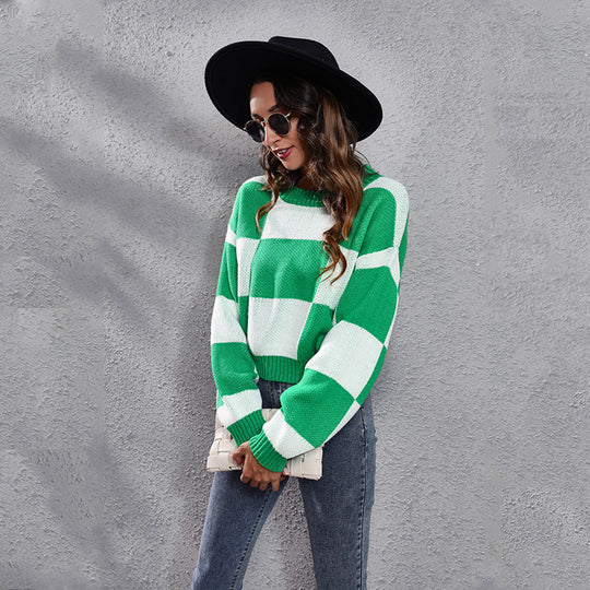 Damen Lässiger Pullover im modernen Karomuster R&B