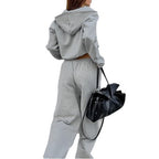 Damen Bequemes Sportanzug Set mit Kapuzenjacke und weiten Hosen R&B