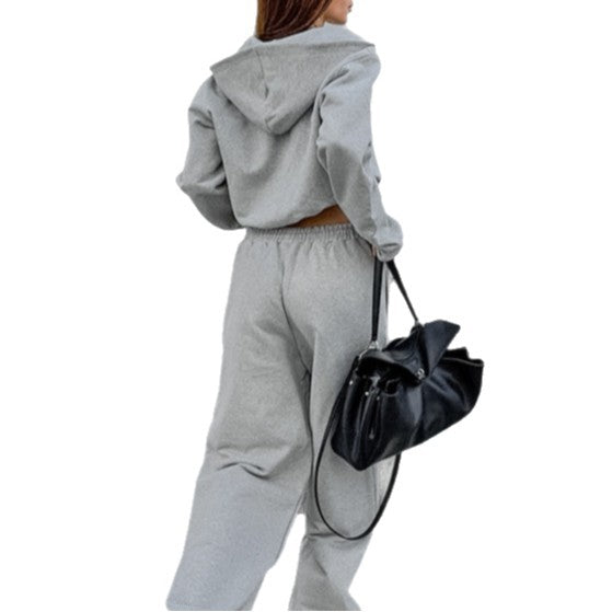 Damen Bequemes Sportanzug Set mit Kapuzenjacke und weiten Hosen R&B
