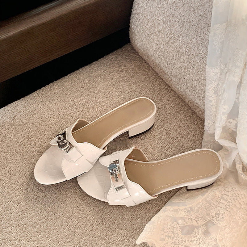 Damen elegante Pantoletten mit modischem Kettendetail R&B