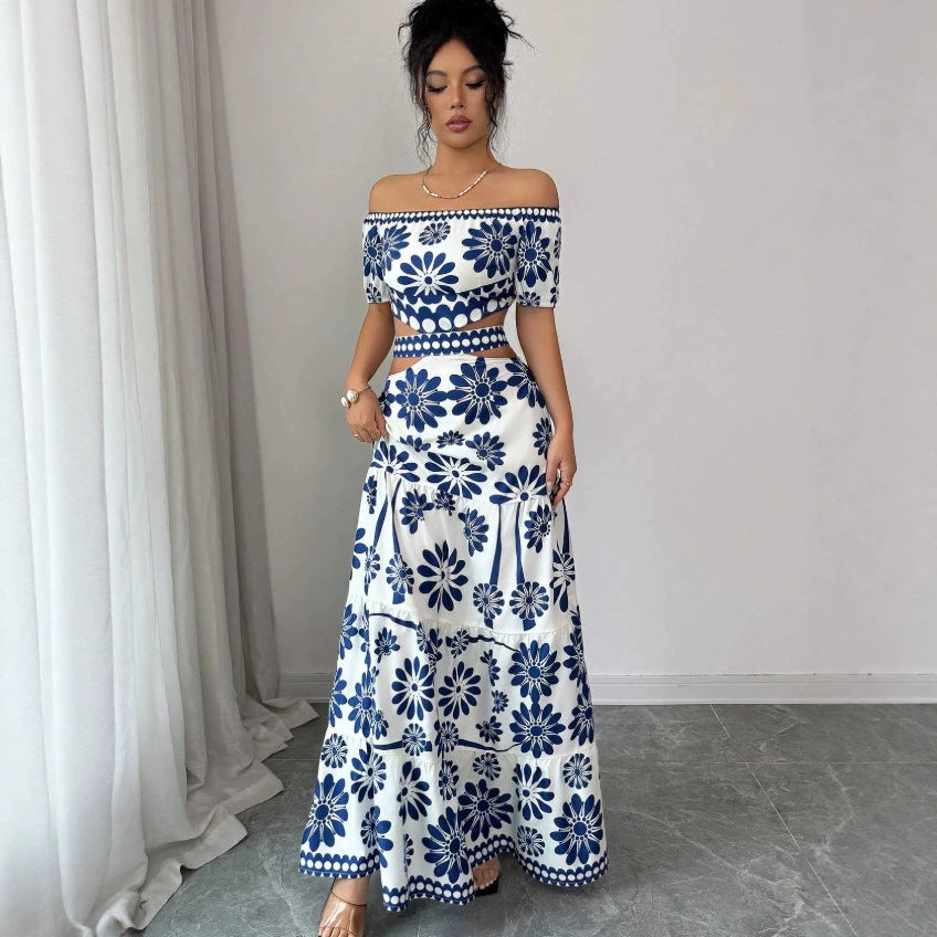Damen Maxikleid mit floralem Design und trendigem Off-Shoulder-Ausschnitt R&B