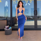 Damen Figurbetontes Maxikleid mit transparenten Einsätzen und Raffung R&B