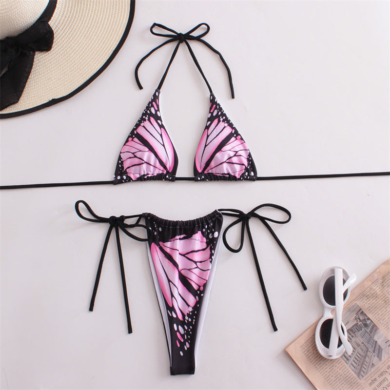 Damen Triangel-Bikini mit Schmetterling-Design und verstellbaren Bändern R&B