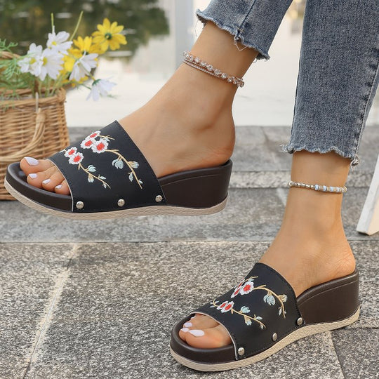Damen modische Sandalen mit floralem Kunstlederdesign und rutschfester Sohle R&B
