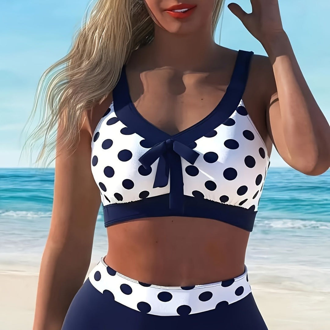 Damen Hochtaillierter Bikini mit modischem Punktemuster R&B