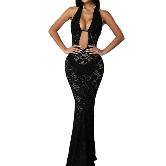 Damen verführerisches Spitzenkleid mit tiefem V-Ausschnitt und seitlichen Cut-Outs R&B