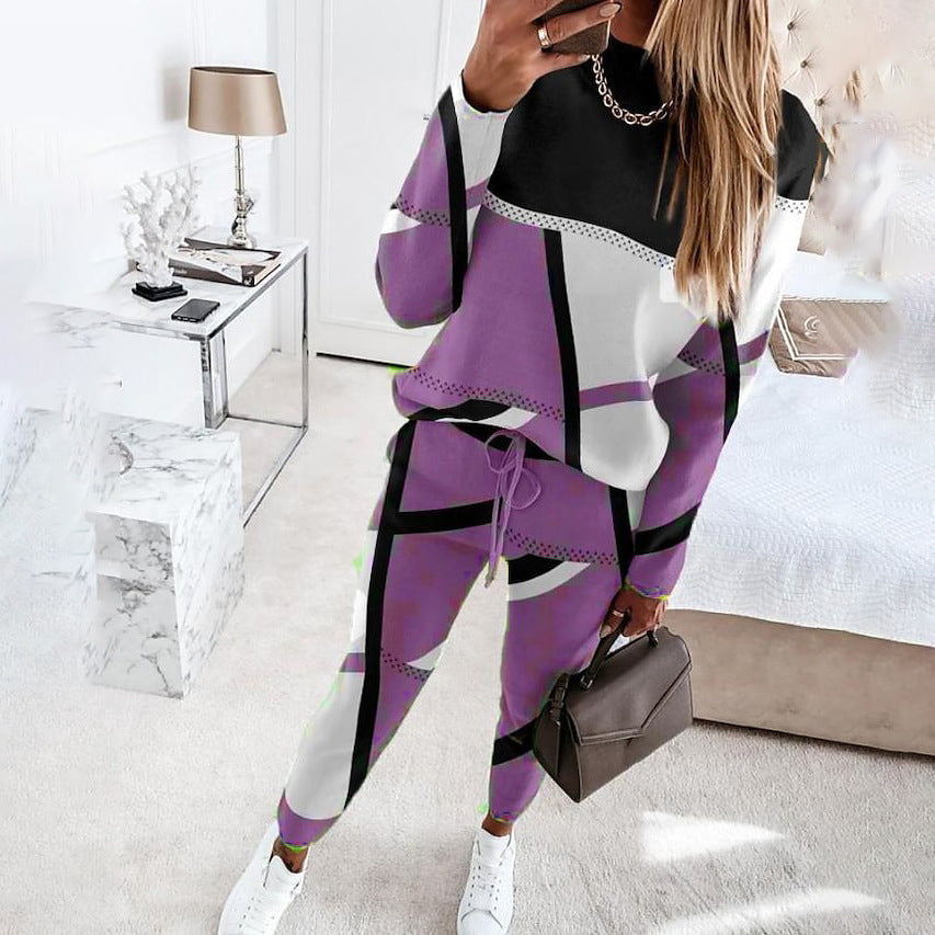 Damen Sportliches Loungewear-Set mit modernem geometrischen Design R&B