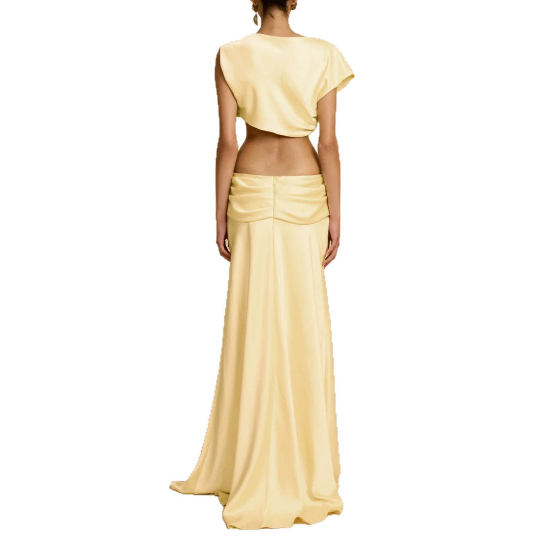 Damen Elegantes bodenlanges Kleid mit drapierten Details R&B