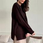Damen Großer Strickpullover mit überschnittenen Schultern und Rippenbündchen R&B