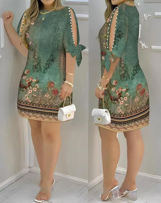 Damen Romantisches Minikleid mit transparenten Ärmeln und verspieltem Blumenmuster R&B