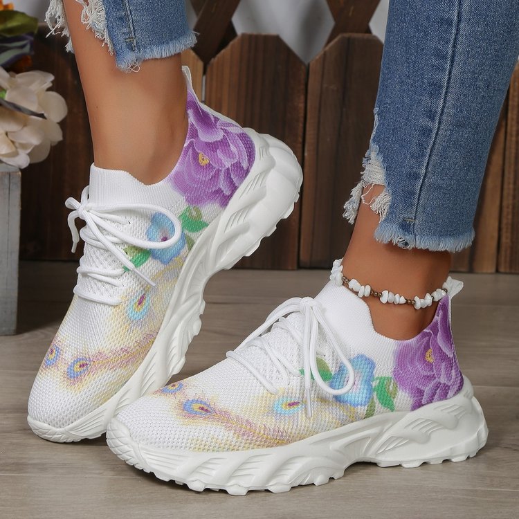 Damen modische Sneakers mit floralem Design und atmungsaktiver Textiloberfläche R&B