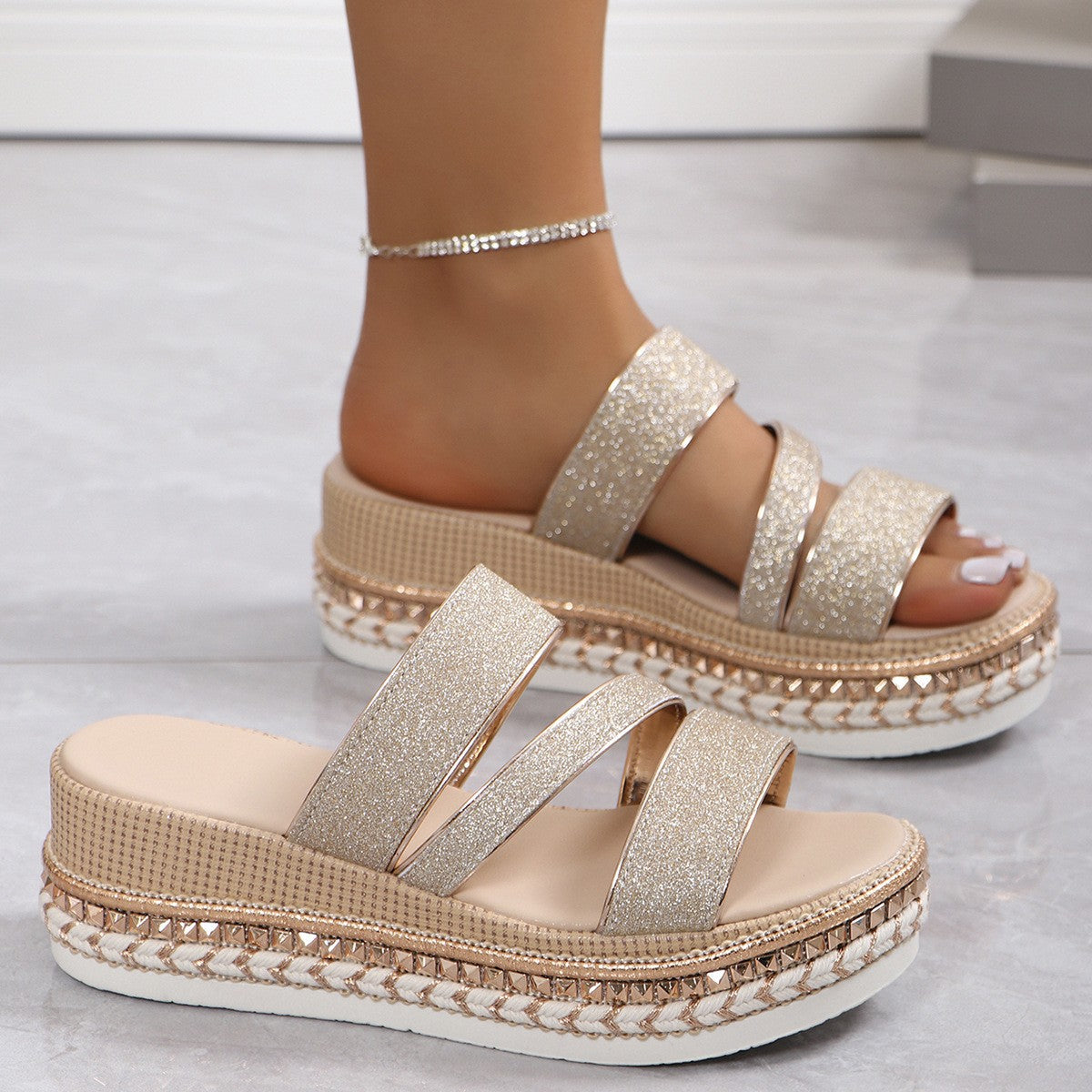 Damen Glitzernde Plateau-Sandalen R&B