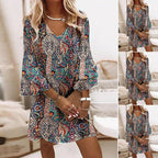Damen nan Boho-Paisley-Tunikakleid mit V-Ausschnitt und dreiviertel Glockenärmeln R&B