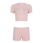 Damen sportliches cropped Hoodie-Set mit kurzen Shorts und glänzenden Akzenten R&B
