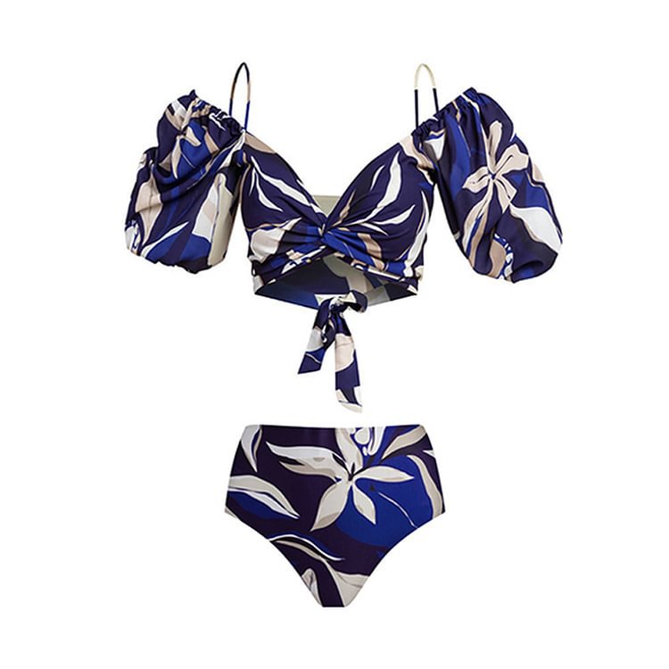 Damen Bikiniset mit Puffärmeln und elegantem Wickelrock R&B