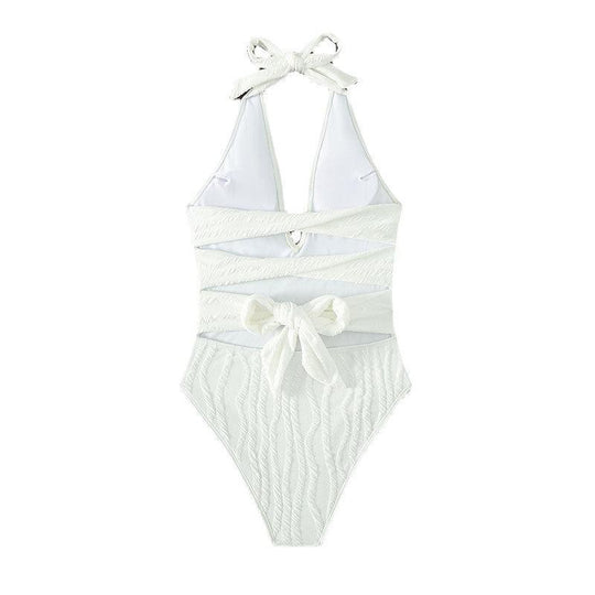 Damen Einteiler Badeanzug mit elegantem V-Ausschnitt und strukturiertem Stoff R&B