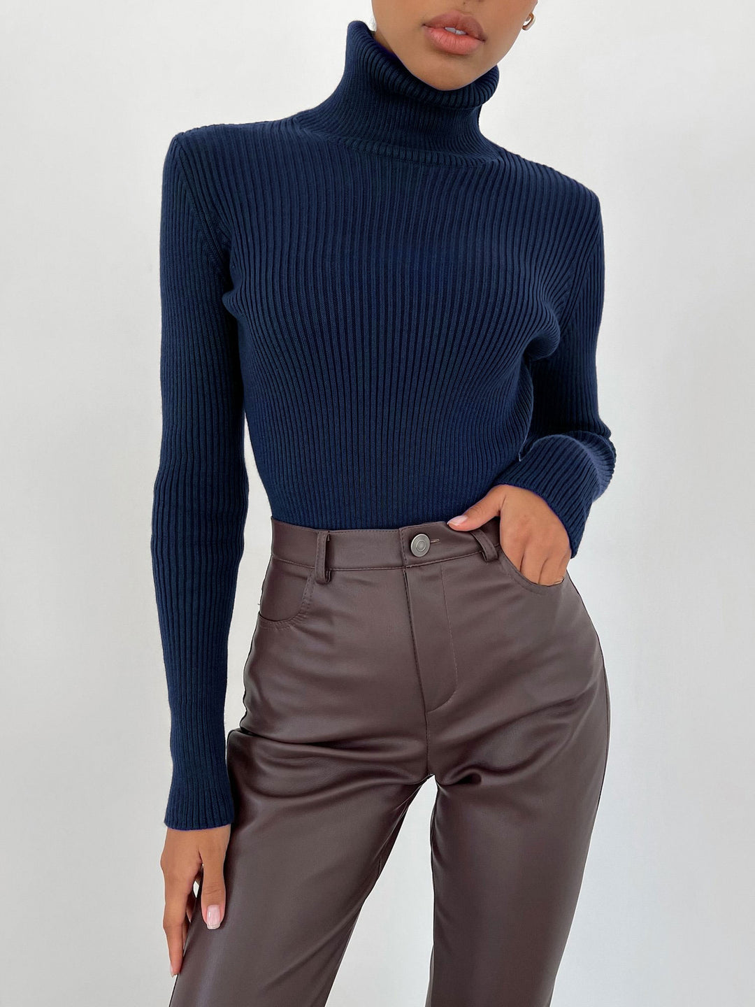 Damen Rollkragenpullover mit geripptem Design und lässigem Schnitt R&B