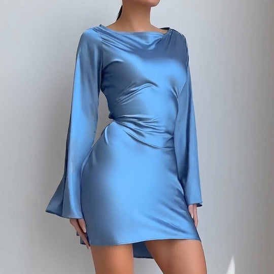 Damen Elegantes Wickelkleid mit glattem Stoff und weit geschnittenen Ärmeln R&B