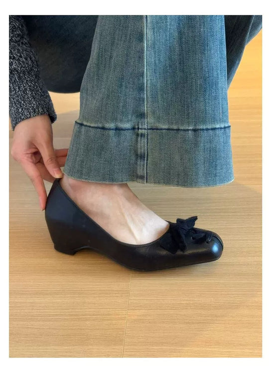 Damen Ballerinas mit dekorativer Schleifenapplikation und elegantem Absatz R&B