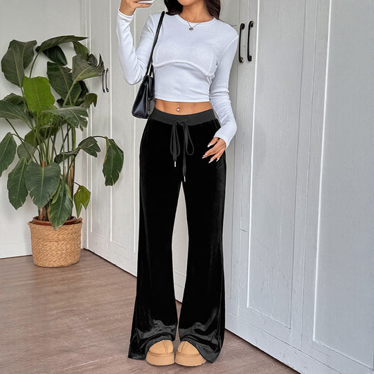 Damen Elegante und bequeme Velour Hosen R&B