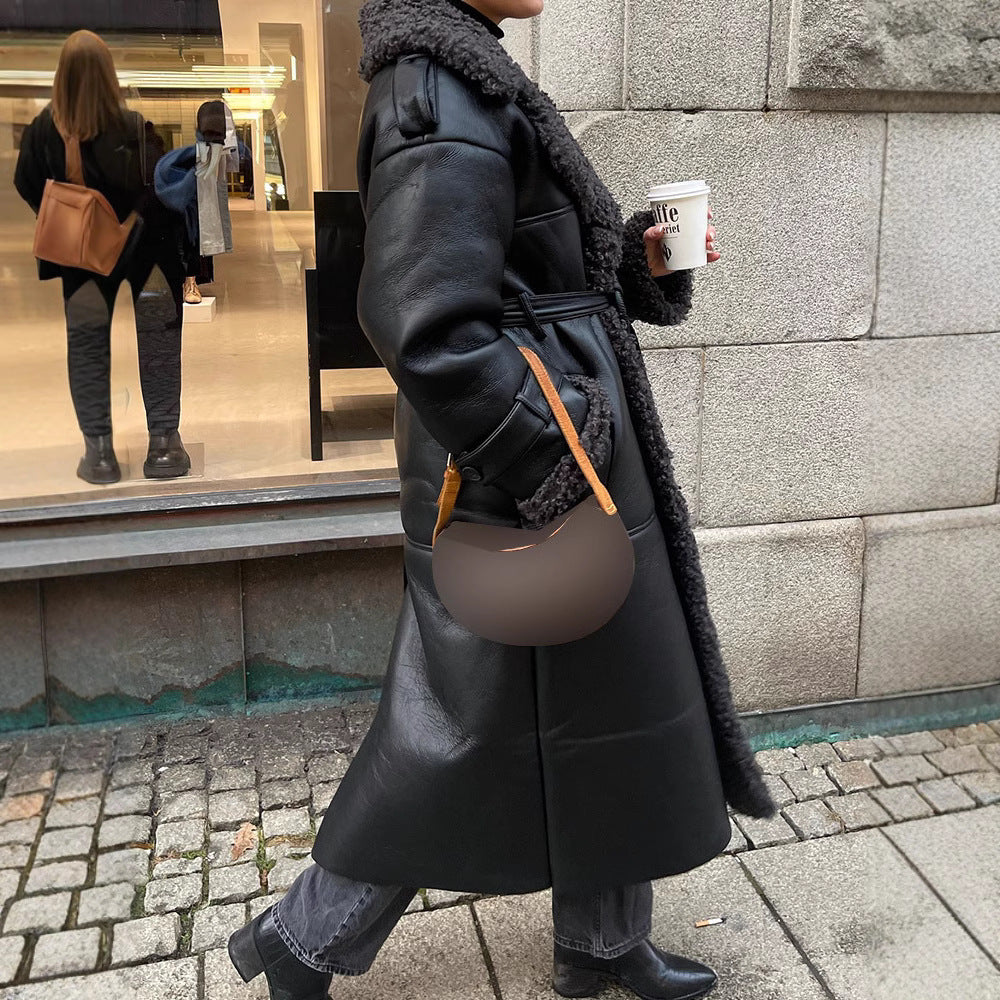 Damen Kunstledermantel mit/bekanntem Kragen und Gürtel R&B