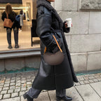 Damen Kunstledermantel mit/bekanntem Kragen und Gürtel R&B