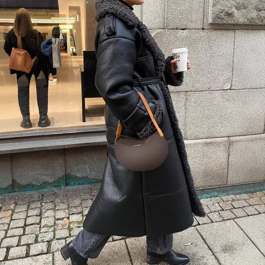 Damen Kunstledermantel mit/bekanntem Kragen und Gürtel R&B