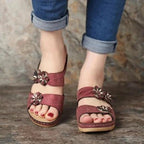 Damen Wedge-Sandalen mit floralen Applikationen und anatomischem Fußbett R&B