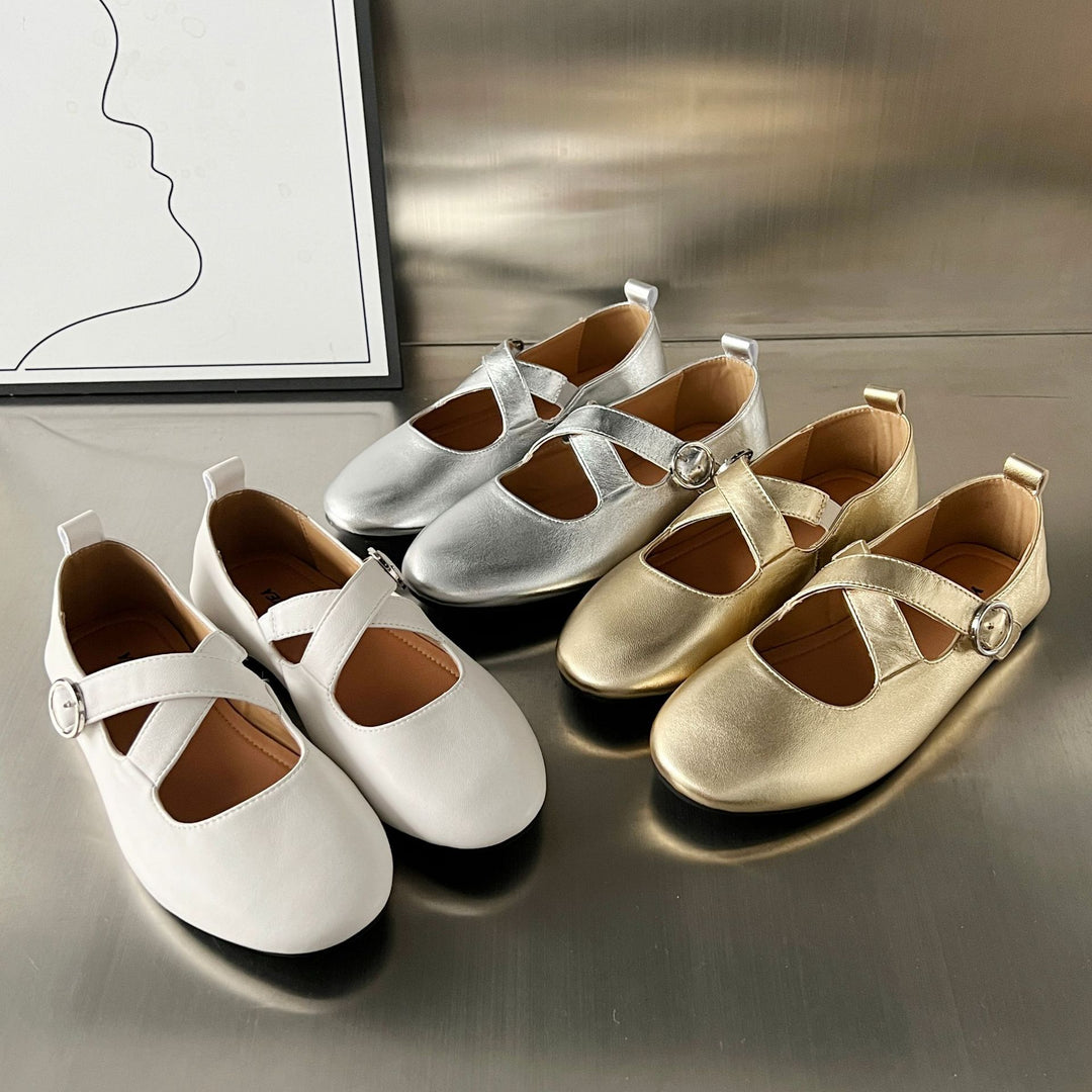 Damen Ballerinas mit elegantem Kreuzriemen und modischem Schnallenverschluss R&B
