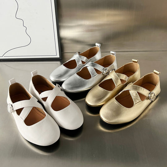 Damen Ballerinas mit elegantem Kreuzriemen und modischem Schnallenverschluss R&B