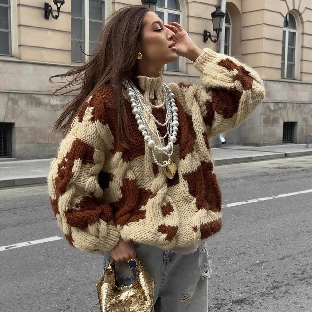 Damen Grobstrickpullover mit auffälligem Muster R&B