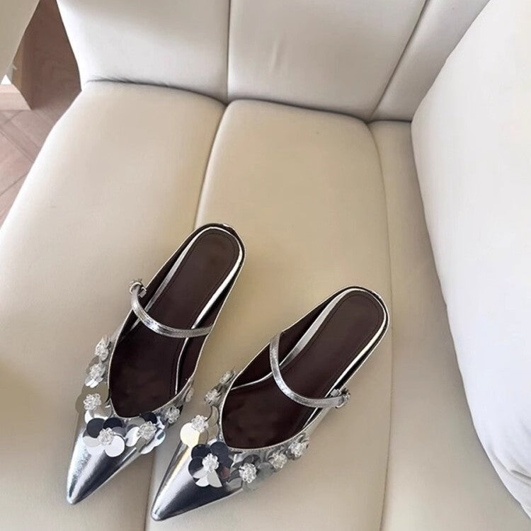 Damen Slingback-Pumps mit floralem Strassbesatz und elegantem Design