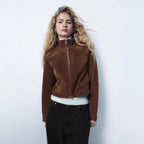 Damen Wildlederjacke mit modernem Stehkragen R&B