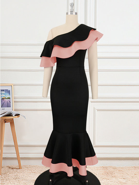 Damen Exquisites schulterfreies Wickelkleid mit voluminösem Rüschensaum R&B