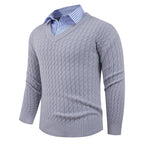 Herren Strickpullover mit Zopfmuster und V-Ausschnitt R&B