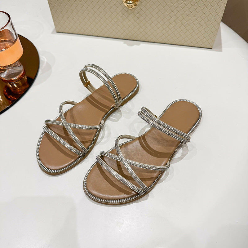 Damen Glamouröse Slide-Sandalen mit funkelnden Riemen und komfortablem Fußbett R&B